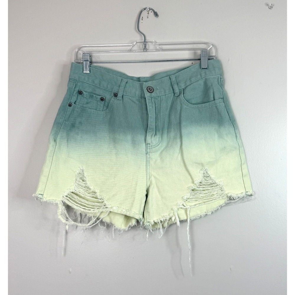 Umgee Women's Distressed Ombré Mint Mid Cut-Off Shorts sz 5 READ